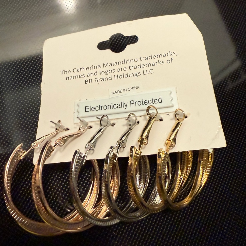 Catherine Malandrino Gold, Rose Gold and Silver hoops - Picture 3 of 4